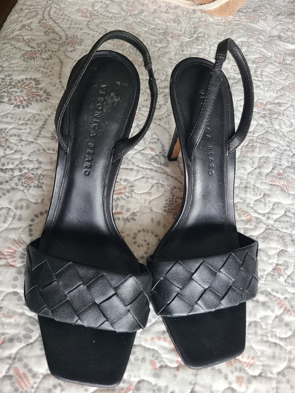 Veronica Beard Black Woven Leather Slingback Heels